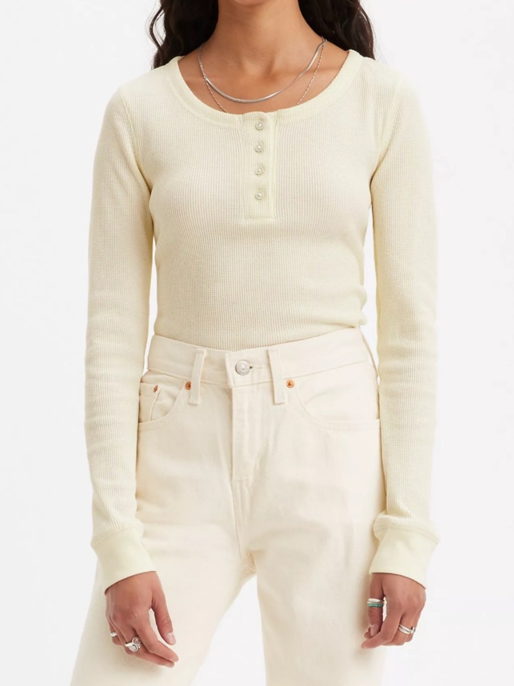 Levi's Waffle-Knit Henley Long Sleeve Top Gardenia White women’s large